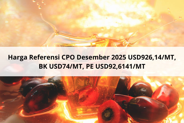 Harga Referensi CPO Desember 2025 USD926,14/MT, BK USD74/MT, PE USD92,6141/MT